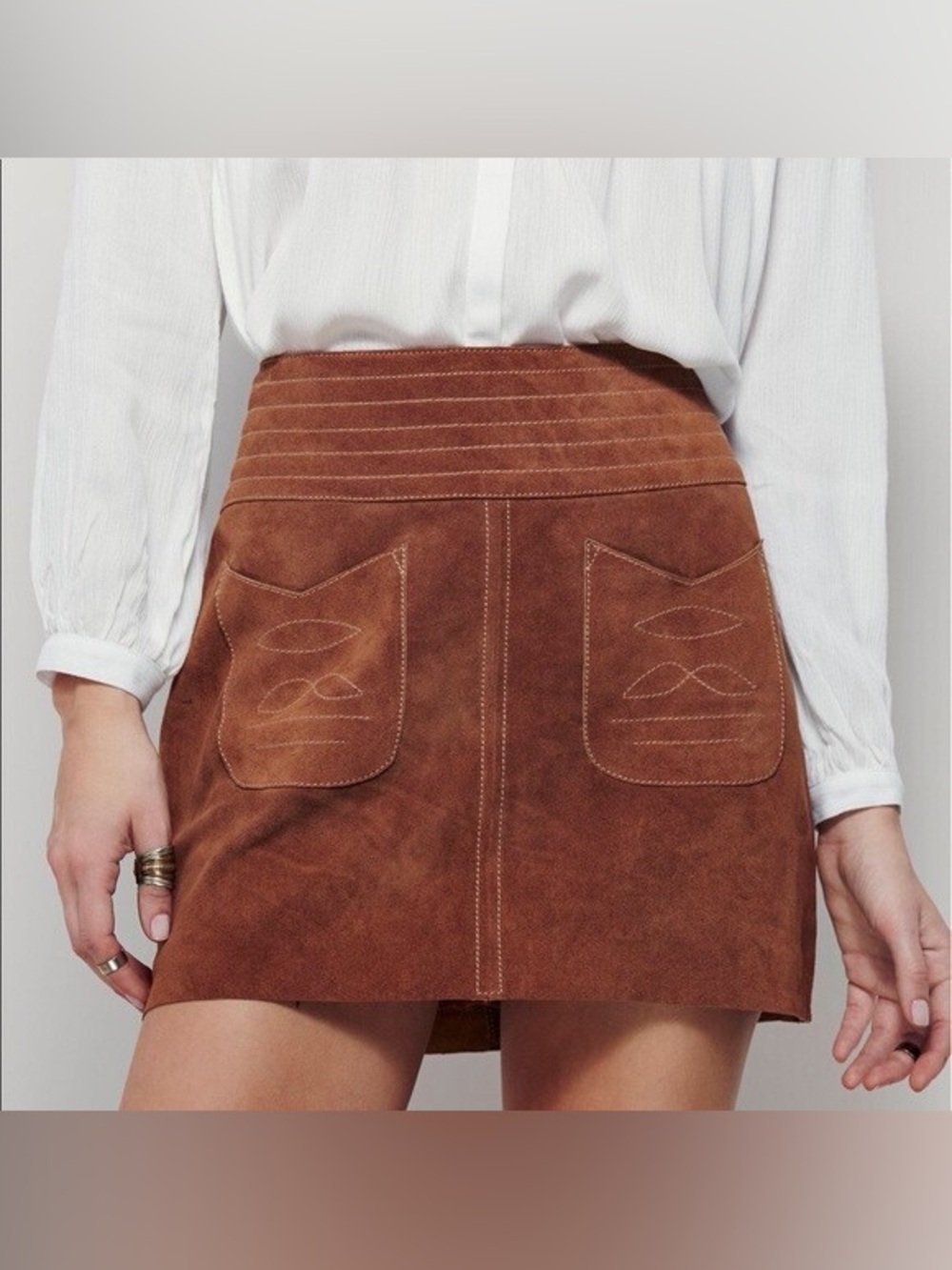 Brown Suede Leather Mini Skirt size 8 Wilsons